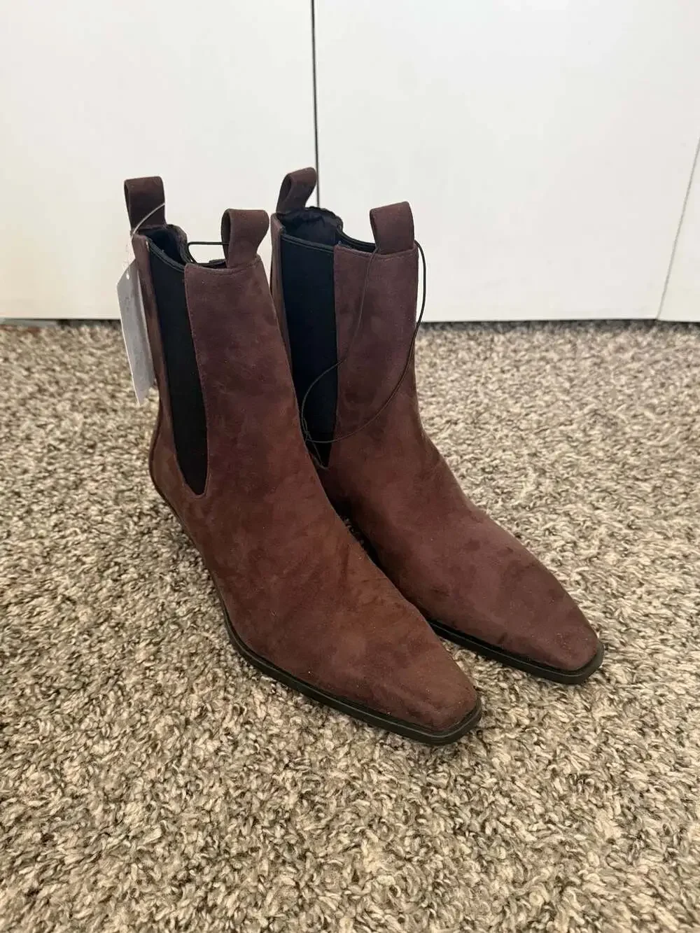H&M Brown Suede-Look Square-Toe Chelsea Ankle Boots Size 7